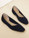 Momentlover V-Cut Square-Toe Split-Joint Solid Color Flat Shoes