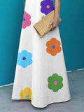 Momentlover Loose Short Sleeves Floral Printed High-Neck Maxi Dresses