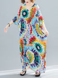 Momentlover Vintage Loose Tie-Dyed Batwing Sleeves V-Neck Maxi Dress