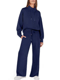 Momentlover Split-Joint Drawstring Plus Size Loose Sweatshirt + Pants/Trousers Two Pieces Set