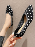 Momentlover V-Cut Polka-Dot Pointed-Toe Contrast Color Low Heels Flat Shoes