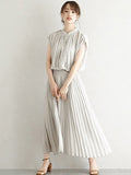 Momentlover Chiffon 5 Colors Loose Pleated Split-Joint Dress