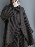 Momentlover Solid Color Long Sleeves Loose Buttoned Pleated Stand Collar Shirts Top + Pants Bottom Two Pieces Set