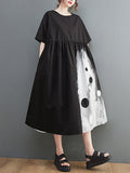 Momentlover Original Loose Polka-Dot Pleated Midi Dress