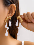 Momentlover Geometric Contrast Color Drop Earrings