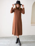 Momentlover Simple Solid Color Round-Neck A-Line Midi Dress