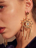 Momentlover Tasseled Rhine Stones Eye Shape Drop Earrings