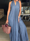 Momentlover Wide Leg Halter-Neck Maxi Dresses
