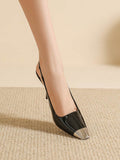 Momentlover Square-Toe Split-Joint Contrast Color Sling Shoes Pumps