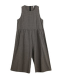 Momentlover Split-Joint Plaid Sleeveless Loose Round-neck Jumpsuits