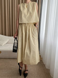 Momentlover Solid Color Loose Round-Neck Vest + High Waisted  Skirt Two Pieces Set