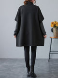 Momentlover Simple Solid Color Knitting Short Sleeves High-Neck Mini Dress