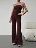 Momentlover Tied Solid Color Bandage Sleeveless High Waisted Tube Jumpsuits