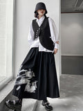 Momentlover Original Loose Lace-Up Hollow Sleeve Blouse+Black Vest+Wide Leg Pants Culotte Three Pieces Set
