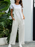 Momentlover Solid Color Buttoned Loose Overalls
