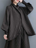 Momentlover Solid Color Long Sleeves Loose Buttoned Pleated Stand Collar Shirts Top + Pants Bottom Two Pieces Set