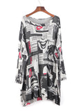 Momentlover Urban Loose One-Shoulder Printed Split-Joint Sweater