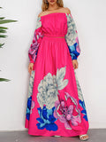Momentlover Off-The-Shoulder A-Line Elasticity Flower Print Pleated Shirts Top + High Waisted Skirts Bottom Two Pieces Set