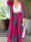 Momentlover Pockets Flower Print Loose Two Pieces Set Pants Set