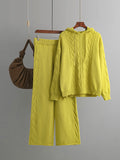Momentlover Urban Loose Solid Color Hooded High-Low Sweater Tops & Wide Leg Pants Two Pieces Set