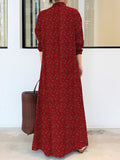 Momentlover Vintage Printed Lapel Long Sleeve Shirt Maxi Dress