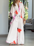 Momentlover Printed Wide Leg Loose V-neck Jumpsuits