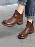 Momentlover Zipper Solid Color Round-Toe Boots