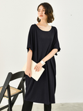 Momentlover Casual Batwing Half Sleeves Solid Color Round-Neck Midi Dresses