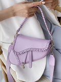 Momentlover Urban Split-Joint Solid Color PU Shoulder Bag Saddle Bag