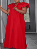 Momentlover Cap Sleeve Loose Solid Color V-Neck Maxi Dresses