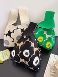 Momentlover Woven Floral Printed Contrast Color Woven Handbag