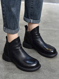 Momentlover Zipper Solid Color Round-Toe Boots
