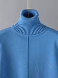 Momentlover Casual Solid Long Sleeves High-Neck Sweater Tops & Drawstring Wide Leg Pants Suits