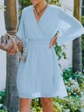 Momentlover Original Half Sleeves Loose Polka-Dot Falbala Solid Color V-Neck Mini Dresses