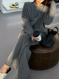 Momentlover Solid Color Wide Leg Loose Round-Neck Three Pieces Set
