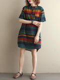 Momentlover Loose Vintage Striped Shirt Dress