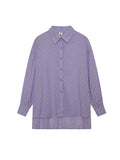 Momentlover Solid Color High-Low Long Sleeves Buttoned Jacquard Lapel Shirts Top +Shorts Bottom Two Pieces Set