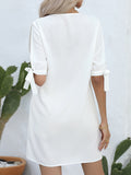 Momentlover Split-Joint Hollow Loose Half Sleeves V-Neck Mini Dresses