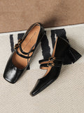 Momentlover Square-Toe Shallow Cut Lace-Up Pumps