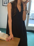Momentlover Solid Color Sleeveless Loose Round-neck Midi Dresses