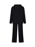 Momentlover Loose Solid Color Hooded Long Sleeves Round-Neck Sweater Top + Drawstring Pants Bottom Two Pieces Set