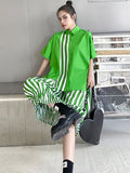Momentlover Original Striped Irregularity Blouse Tops+Skirt Suits
