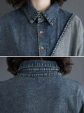 Momentlover Denim Split-Joint Plus Size Half Sleeve Lapel Shirt Dress