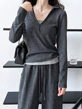Momentlover Hooded Long Sleeves Buttoned  T-Shirts Top + Vest Top + Wide Leg Drawstring Elasticity Pants Bottom Three Pieces Set