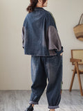 Momentlover Contrast Color Fringed Split-Joint Long Sleeves Printed Outwear + Harem Pants  Two Pieces Set