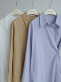 Momentlover Solid Color Asymmetric Loose Long Sleeves Lapel Shirt Dress