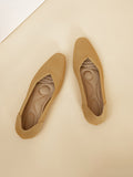 Momentlover V-Cut Square-Toe Split-Joint Solid Color Flat Shoes