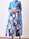 Momentlover Fashion Loose Geometric Printed Pleated Midi Dress