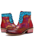 Momentlover Bohemia Vintage Embossing Bandage Mid Boots