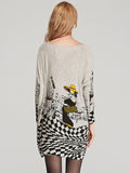 Momentlover Vintage Loose Printed Split-Joint Sweater